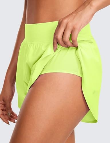CRZ YOGA High Waisted Dolphin Athletic Running Shorts for Women 3" High Split Comfy Mesh Liner for Gym Workout Track Neon Yellow Large - Image 3