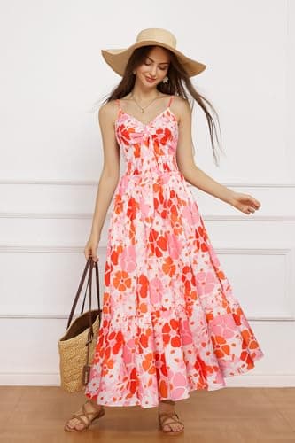 Women's Summer Casual Boho Dress Floral Print Ruffle Sleeveless High Waist Maxi Beach Dresses - Image 5