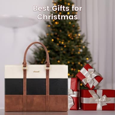 LOVEVOOK Laptop Bag for Women, 15.6 Inch Work Bags for Women, Vintage Leather Laptop Tote Bag, Waterproof Computer Bags with Clutch Purse, Large Capacity Briefcase, Business Office Handbag for Work - Image 9