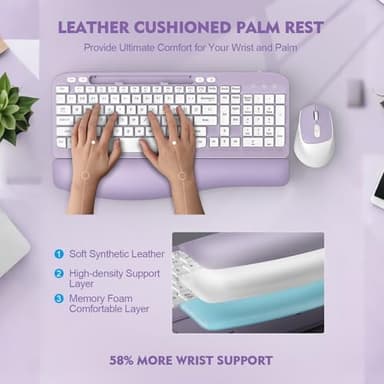 Wireless Keyboard and Mouse Combo, Wave Keys Full-Sized Ergonomic Keyboard with Cushioned Plam Rest, Phone Holder, Comfortable Natural Typing, 2.4G Cordless Set for Computer, Laptop, PC, Mac, Windows - Image 4