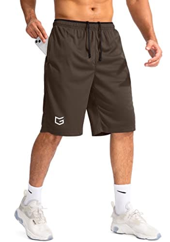 G Gradual Men's Basketball Shorts with Zipper Pockets Lightweight Quick Dry 11" Long Shorts for Men Athletic Gym(Brown,M) - Image 1