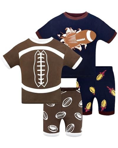 DAUGHTER QUEEN Boys Football Pajamas Set Short Sleeve Pjs for Boys Summer Pj Kids 100% Cotton Sleepwear Sleeping Clothes Jammies Size 9 10 Age 8-10 Years Old Large - Image 1