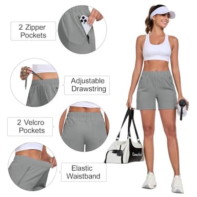 Nomolen Womens 5'' Hiking Athletic Shorts Quick Dry Lightweight Golf Casual Summer Shorts with Zipper Pockets Light Grey S - Image 5