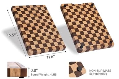 THETCHRY Cutting Boards for Kitchen, Checkered Cutting Board Upgraded, Acacia Wood Chopping Board with Juice Grooves & Handles, Large Butcher Block Serving Tray with Gift Box, 16.5" x 11.6" x 0.8" - Image 6