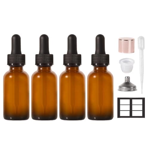 Dropper Bottle,1 oz 4 Pack Glass Droppers Bottle for Oils Eye Dropper Small Travel Oil Amber Dropper with 1 Funnel & 6 Labels - Essential Oils Bottles Tincture Bottles With Dropper Leakproof ﻿ - Image 1