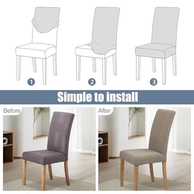 Dining Chair Cover,Dining Room Chair Covers Set of 4,Jacquard Stretch Kitchen Chair Cover,Detachable Washable Dining Chair Cover,Parsons Chair Slipcovers Protective,for Home,Restaurant,Banquet(Khaki) - Image 4