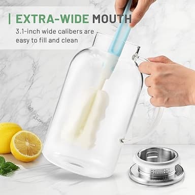 SUSTEAS 2.2 Liter 75oz Glass Pitcher with Lid, Easy Clean Heat Resistant Glass Water Carafe with Handle for Hot/Cold Beverages - Water, Cold Brew, Iced Tea & Juice, 1 Long-Handled Brush Included - Image 5