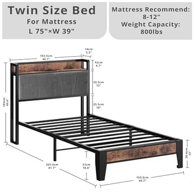 LIKIMIO Twin Bed Frames, Storage Headboard with Charging Station, Solid and Stable, Noise Free, No Box Spring Needed, Easy Assembly - Image 2