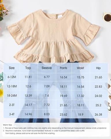 Kucnuzki Baby Girl Clothes 1 Year Old Girl Outfits Toddler Short Sleeve Cotton Shirt Flared Jeans Pants Denim Summer Outfits 12-18 Months Girl Clothes - Image 5