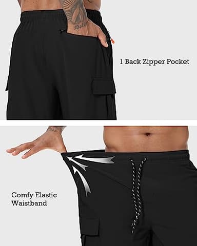 Men's Cargo Shorts Quick Dry Lightweight Stretch Hiking Shorts for Men with 5 Pockets No Lining Black - Image 6