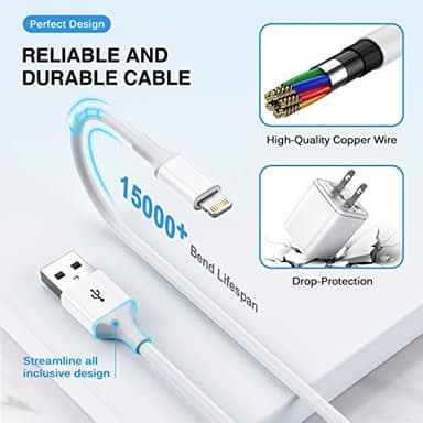 iPhone Charger,[Apple MFi Certified] Fast iPhone Charger 2PACK 6FT Lightning Cable Cord Fast Charging Dual 2 Port Plug USB Wall Charger Compatible with iPhone 14 13 12 11 Pro Max XS XR X 8 Plus 7 iPad - Image 7