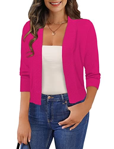 GoMamee Women's Bolero Shrug 3/4 Sleeve Open Front Short Cropped Cardigan Sweaters Jackets, Rose S - Image 1