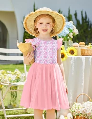 Arshiner Toddlers Tutu Dress Tie Back Ruffle Sleeve Tulle Pink Mermaid Party Special Occasion Little Kids Summer Dresses 5t - Image 2