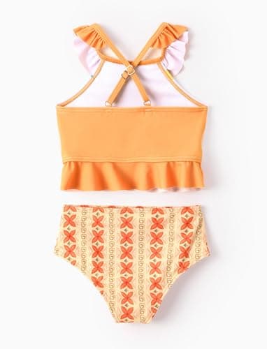Disney Princess Moana Toddler Girls 2 Piece Bikinis Sets:Cartoon Print Swimsuits Tankini with Ruffled Top Orange 3 Years - Image 2