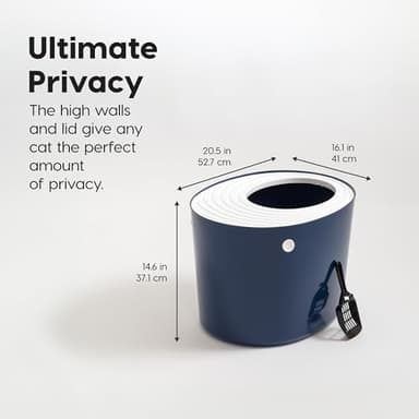 IRIS USA Cat Litter Box, Large Top Entry with Litter Catching Lid and Scoop, Dog Proof, Cat Box Enclosure, Navy/White - Image 4