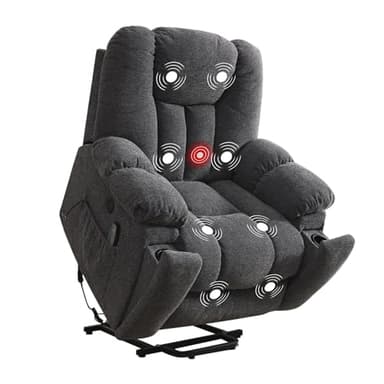 CANMOV Power Lift Recliner Chair with Massage and Heat for Elderly, Overstuffed Wide Recliners, Heavy Duty and Safety Motion Reclining Mechanism with USB Ports, 2 Concealed Cup Holders, Smoke Gray - Image 8