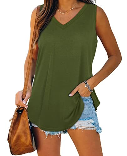 Womens Summer Tops and Blouses V Neck Basic Soft Comfy Casual Tank Tops L - Image 1