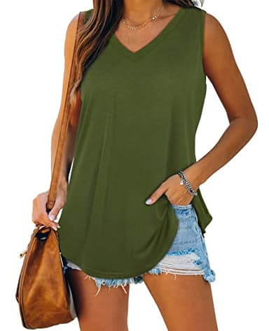 Womens Summer Tops and Blouses V Neck Basic Soft Comfy Casual Tank Tops L - Image 1