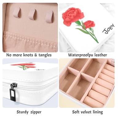 Personalized Jewelry Box With Name and Flower Custom Travel Leather Jewelry Organizer Box for Women Maid of Honor Gifts Birthday Valentine's Day Christmas Gifts for Girls Girfriend Mom - Image 4