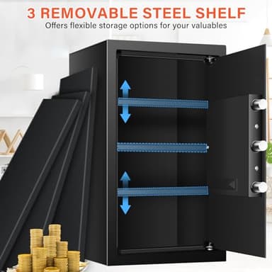 23.62'' Tall Extra Large Home Safe Box, Safe with Fireproof Waterproof Document Bag, Digital Keypad and 3 Removable Steel Shelves, Security Box for Money Medicines Jewelry Valuables - Image 3