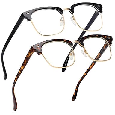 MEETSUN Blue Light Glasses Retro Half Frame Clear Lens - Anti-Eyestrain for Computer, Gaming & Phone Use | Women Men Fashion Bluelight Glasses(Black Frame+Leopard Frame / 2 PACK) - Image 3