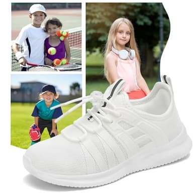 TOTOMONA Kids Running Shoes Slip on Sneakers for Girls Boys Adjustable Outdoor Toddler Walking Shoes Lightweight White Size Little Kids 13 - Image 6