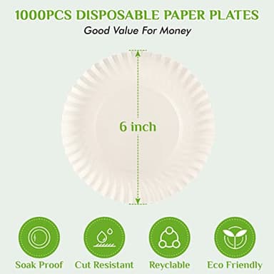 FOCUSLINE 6 Inch Paper Plates 1000 Count, White Paper Plates Uncoated, Everyday Disposable Dessert Plate 6" Small Plate Bulk 1000 Count - Image 4