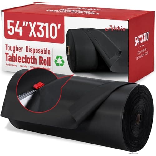 Plastic Tablecloth Roll, 310 Ft x 54 In Plastic Table Cloth Disposable Black Tablecloth Roll Premium PEVA Waterproof Black Table Cover Rolls with Cutter for Banquets, Festivals, Parties, Birthdays - Image 1