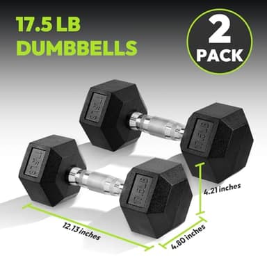 Hex Dumbbell Rubber Encased Strength Training Dumbbells, Hand Weight For Workout & Exercise/Pair of 17.5LB - Image 2