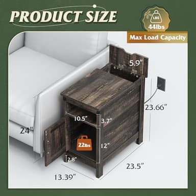 WLIVE End Table with Charging Station, Side Table with USB Ports and Outlets, Narrow Side Table for Small Spaces, Living Room, Couch, Nightstand with Storage, Brown - Image 3