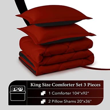 downluxe King Size Comforter Set - Red and Black King Comforter, Soft Bedding Sets for All Seasons - 3 Pieces - 1 Comforter (104"x92") and 2 Pillow Shams(20"x36") - Image 6