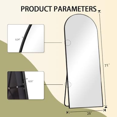 BEAUTYPEAK 71"x26" Arch Full Length Mirror, Full Body Floor Mirror with Stand Hanging or Leaning, Aluminum Alloy Frame Wall Mirrors for Bedroom, Dressing Room, Black - Image 8