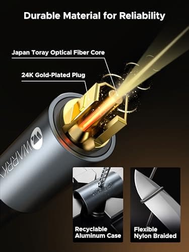 Warrky Optical Audio Cable, 6ft / 1.8m Optical Cable for Soundbar [Nylon Braided, Slim Metal Case, Gold-Plated Plug], Fiber Optic Audio Cord Compatible with Samsung, Vizio, LG, Bose, Sony, Sonos - Image 3
