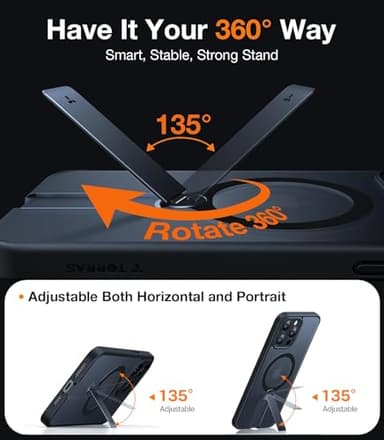 TORRAS 360 Rotatable Stand & Magnetic Shockproof for iPhone 14 Pro Max Case with Full Camera Protection, Fit for MagSafe, 16FT Military Grade Shockproof Slim Phone Case for iPhone 14 Pro Max, Black - Image 2