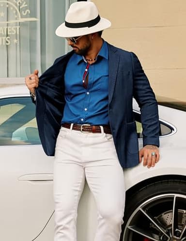 GRACE KARIN Men's Slim Fit Casual Blazers Lightweight Sport Coats 2 Button Suit Jackets Dark Blue XL - Image 4