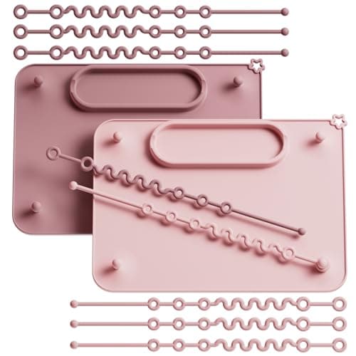 2 Pack Baby Silicone Mat, with Suction Base and 8 Stretchable Straps, Seposeve Baby Placemats, Activity Mat for Infants to Toddlers, Keeps Babies Essentials Off The Floor, Purple Pink - Image 1