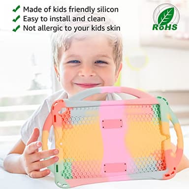 TopEsct Kids Case for iPad 10.2 inch - Shockproof Silicone Cover with Tempered Glass Screen Protector and Strap - Compatible with iPad 9th/8th/7th Gen (2021)"(Rainbow) - Image 3