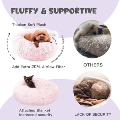 Himax Dog Beds for Large Dogs, Comfort Dogs Bed with Blanket Attached, Calming Anti-Anxiety Fluffy Dog Bed Washable (20"/26"/35") Pink - Image 5
