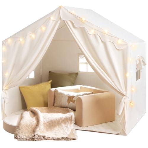 Tiny Land Kids Tent with Mat and Star Lights, Indoor Playhouse for Toddlers, 57"x36"x52" Large Reading Nook for Girls & Boys, Modern Bed Canopy for Kids Room - Image 1