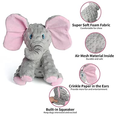 DODODOLA Dog Toys Puppy Toys Cute Squeaky Elephant Dog Toy with Crinkle Paper Stuffed Plush Animal to Keep Them Busy for Small Medium Large Dogs - Image 2