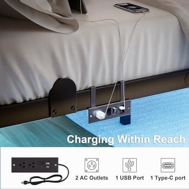 10 Inch Floating Queen Bed Frame with Smart LED Lights and Charging Station, Modern Metal Queen Bed Frame, Easy to Assemble, No Box Spring Needed (Queen) - Image 6