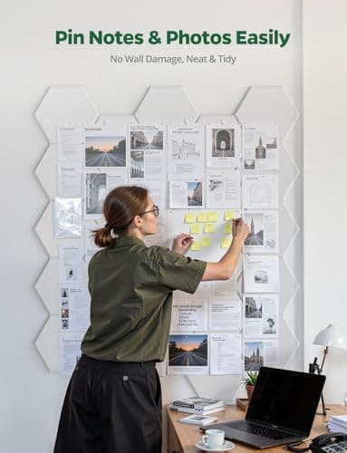 Large Bulletin Board 12" x 10", 12 Pack White Cork Boards for Walls, Self-Adhesive Hexagon Felt Pushpins Wall Tiles, Display for Messages, DIY Notice, Photo Decorations, Classroom, Office, Bedroom - Image 2