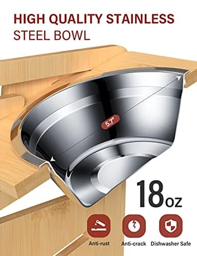 Vantic Elevated Dog Bowls, Adjustable Raised Dog Bowl Stand for Small Puppy and Cats, Sturdy Bamboo Pet Food Feeder with 2 Stainless Steel Dishes, Natural - Image 6