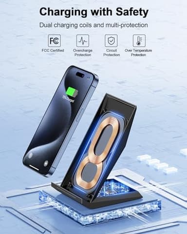 Fast Wireless Charger, NANAMI 15W Qi Certified Wireless Charging Stand Compatible iPhone 17/17 Air/16/15/15 Pro/15 Plus/15 Pro Max/14/13/12, for Samsung Galaxy S25/S24/S23/S22/S21 and Qi-Enabled Phone - Image 2