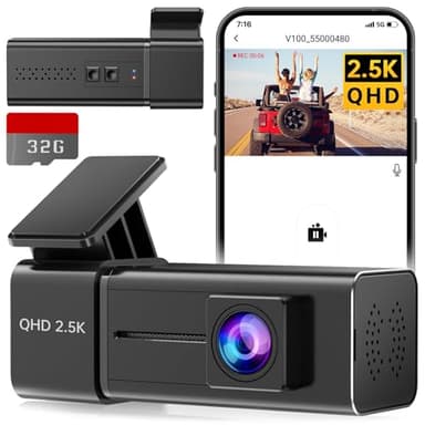 Dash Cam, 2.5K WiFi Dash Camera for Cars, E-YEEGER Mini Dashcam with App, Front Car Camera, G-Sensor, Loop Recording, Night Vision, 24H Parking Mode, 32G SD Card Included, Support 256GB Max - Image 1