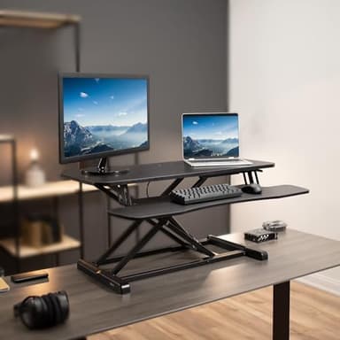 VIVO 36 inch Desk Converter, K Series, Height Adjustable Sit to Stand Riser, Dual Monitor and Laptop Workstation with Wide Keyboard Tray, Black, DESK-V036KB - Image 2
