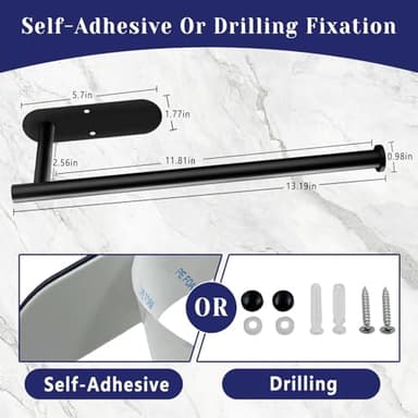 Paper Towel Holder, Self Adhesive or Drilling Paper Towel Holder Under Cabinet, Stainless Steel Black Paper Towel Holders Wall Mount for Kitchen, Bathroom, Sink, Pantry, Fridge - Image 7