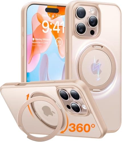 TORRAS 360 Rotatable Magnetic Ring for iPhone 16 Pro Max Case with Stand, Fit for MagSafe, 16FT Mil-Grade Shockproof Translucent for iPhone 16 Pro Max Phone Case 6.9", Rose Gold Pink - Image 1