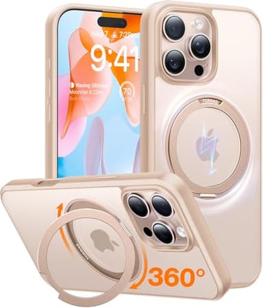 TORRAS 360 Rotatable Magnetic Ring for iPhone 16 Pro Max Case with Stand, Fit for MagSafe, 16FT Mil-Grade Shockproof Translucent for iPhone 16 Pro Max Phone Case 6.9", Rose Gold Pink - Image 1