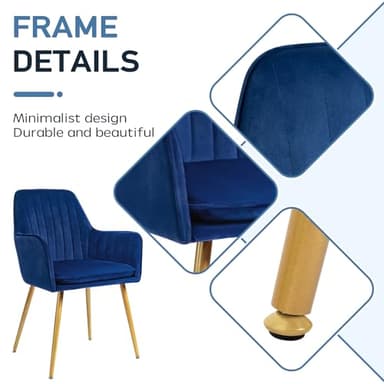 CangLong Furniture Modern Living Dining Room Accent Arm Chairs Club Guest with Gold Metal Legs, Set of 2, Navy Blue - Image 7